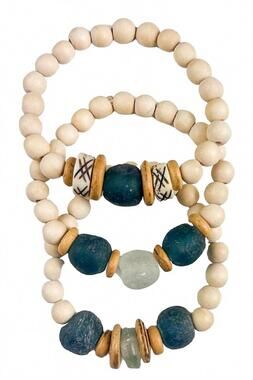 NEW TWINE & TWIG women's trio stack bracelet set in indigo, cream